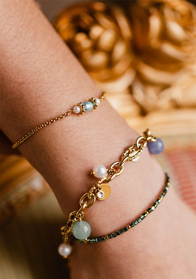 Bracelet Calypso - Perles d'eau douce blanche et bleue