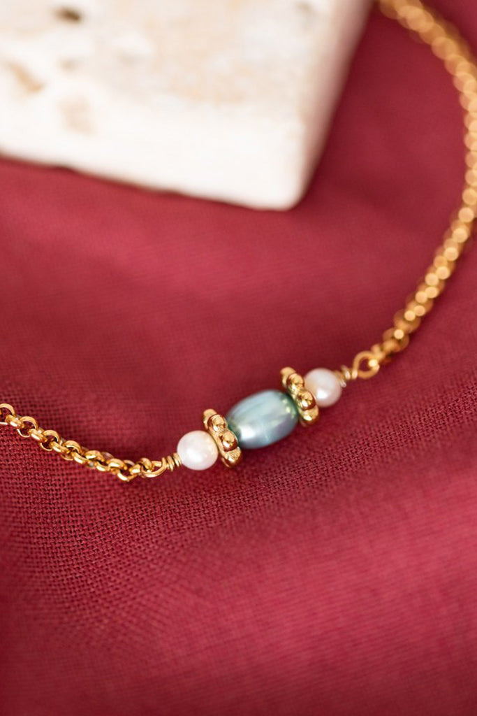 Bracelet Calypso - Perles d'eau douce blanche et bleue