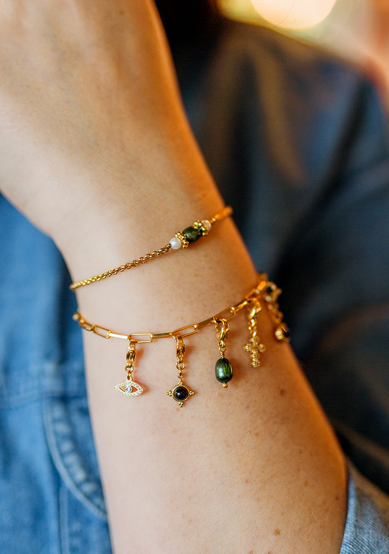 Bracelet Calypso - Perles d'eau douce blanches & verte