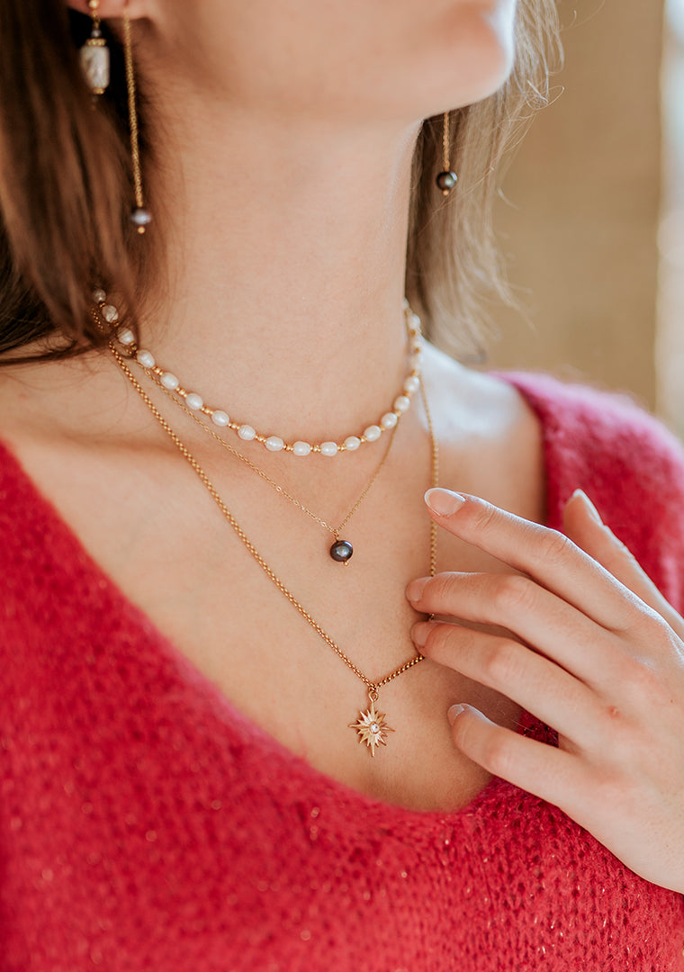 Collier Tina - Perles d'eau douce grises