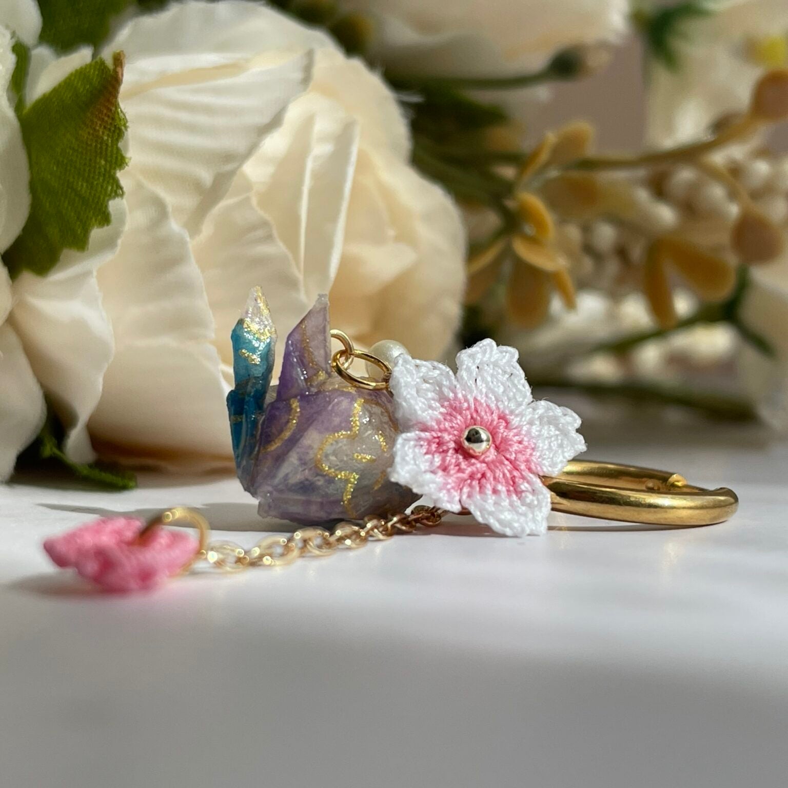 Boucles d’oreilles Lapin Origami & Sakura Micro Crochet