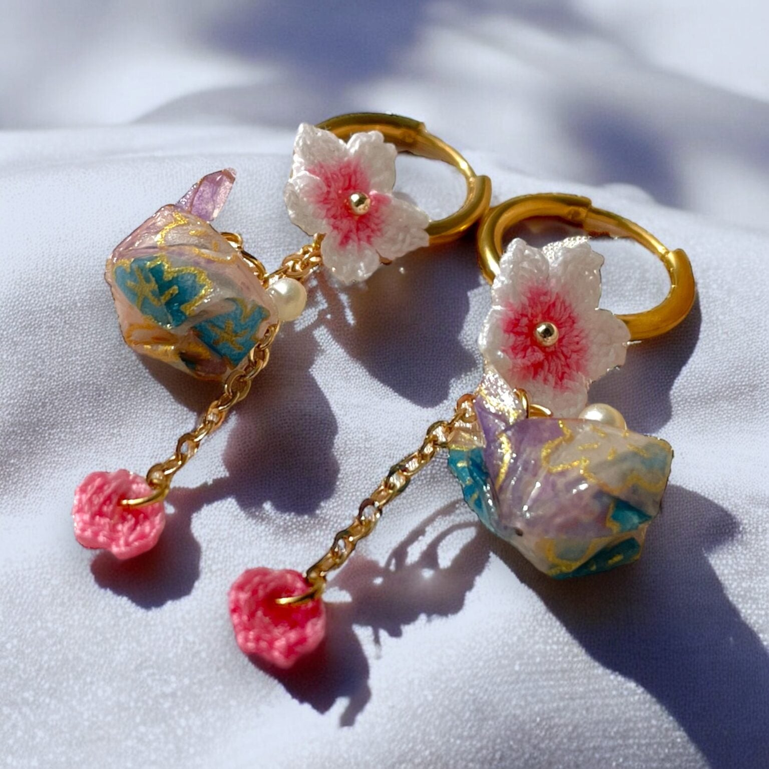 Boucles d’oreilles Lapin Origami & Sakura Micro Crochet