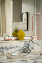 Lampe à poser 'Marie-Lee' kaki clair – câble rouge & blanc