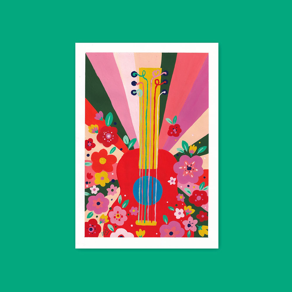 Affiche Guitare flower power A4