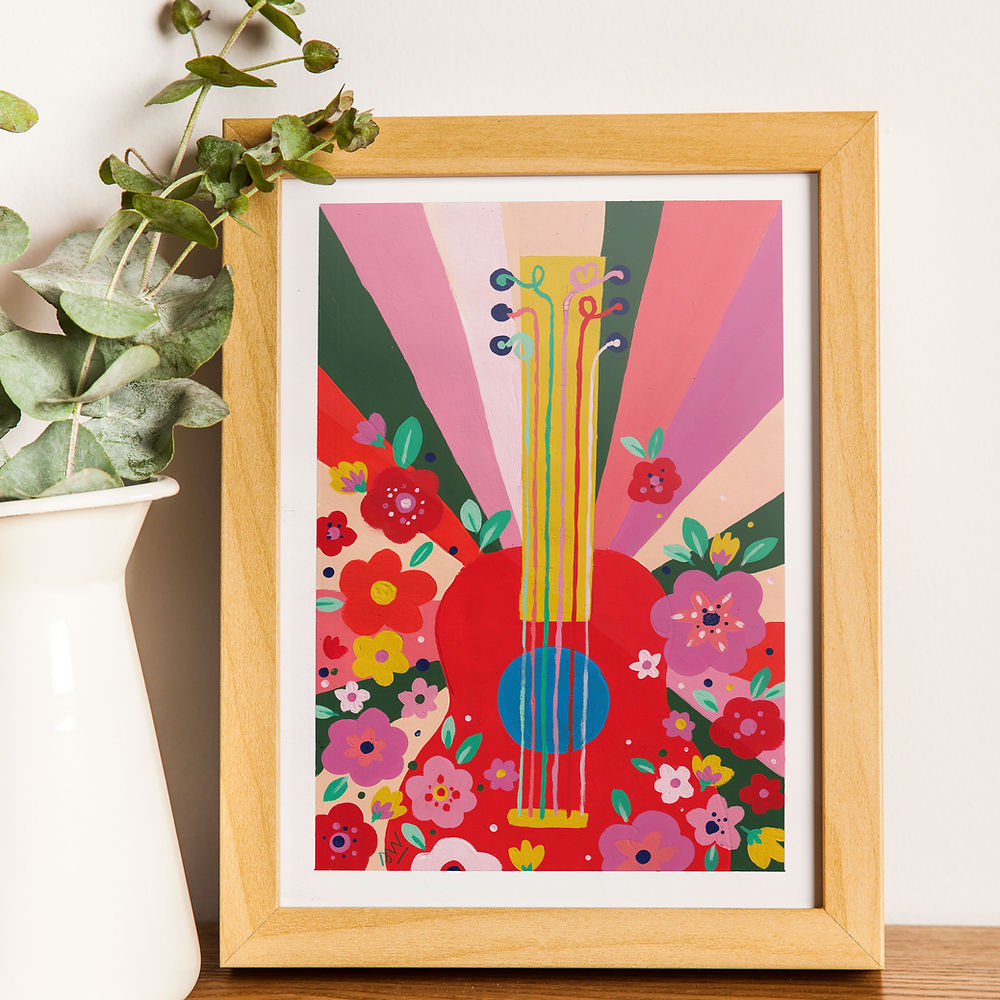 Affiche Guitare flower power A4