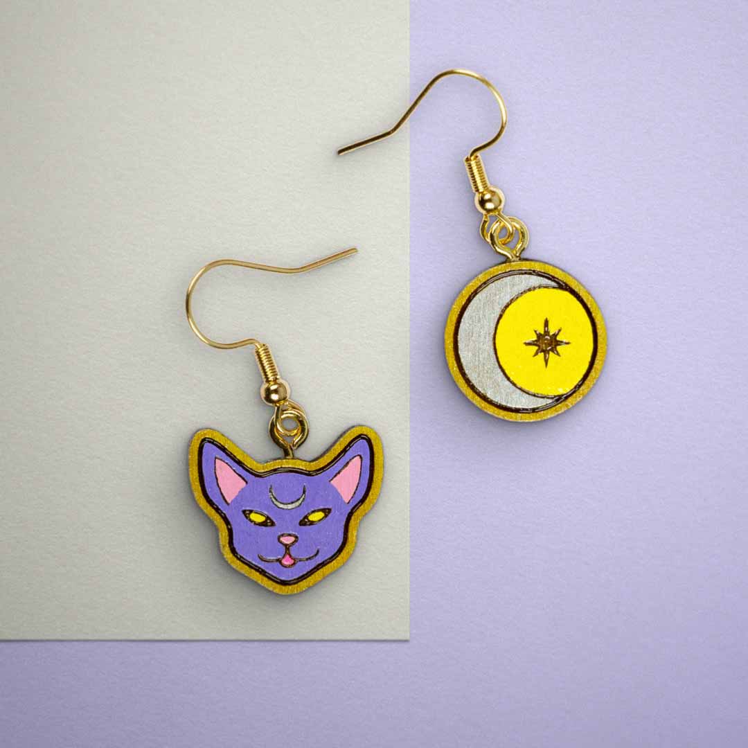 Boucles d'oreilles Chat Lune