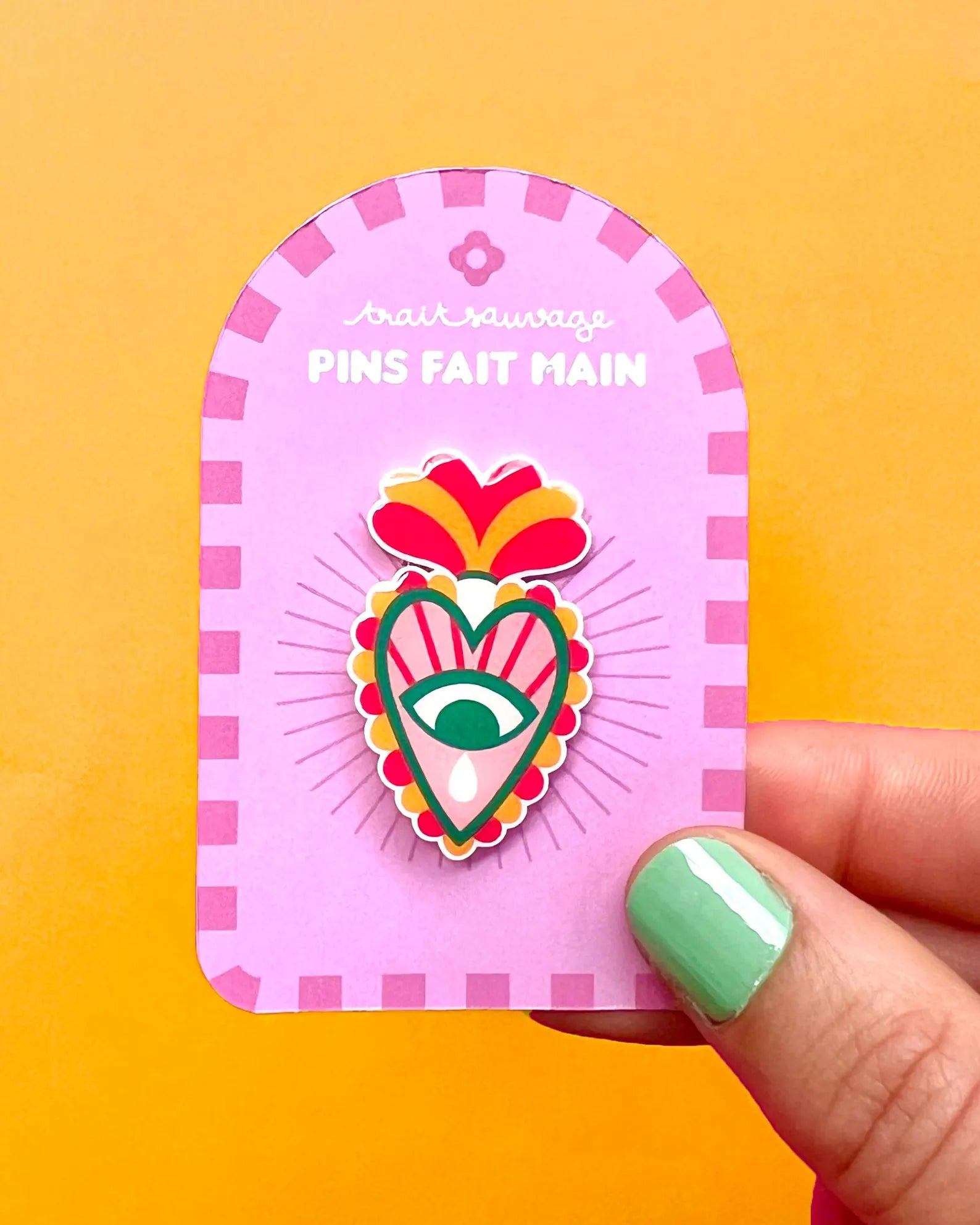 Pin’s coeur mexicain ex-voto rose orange