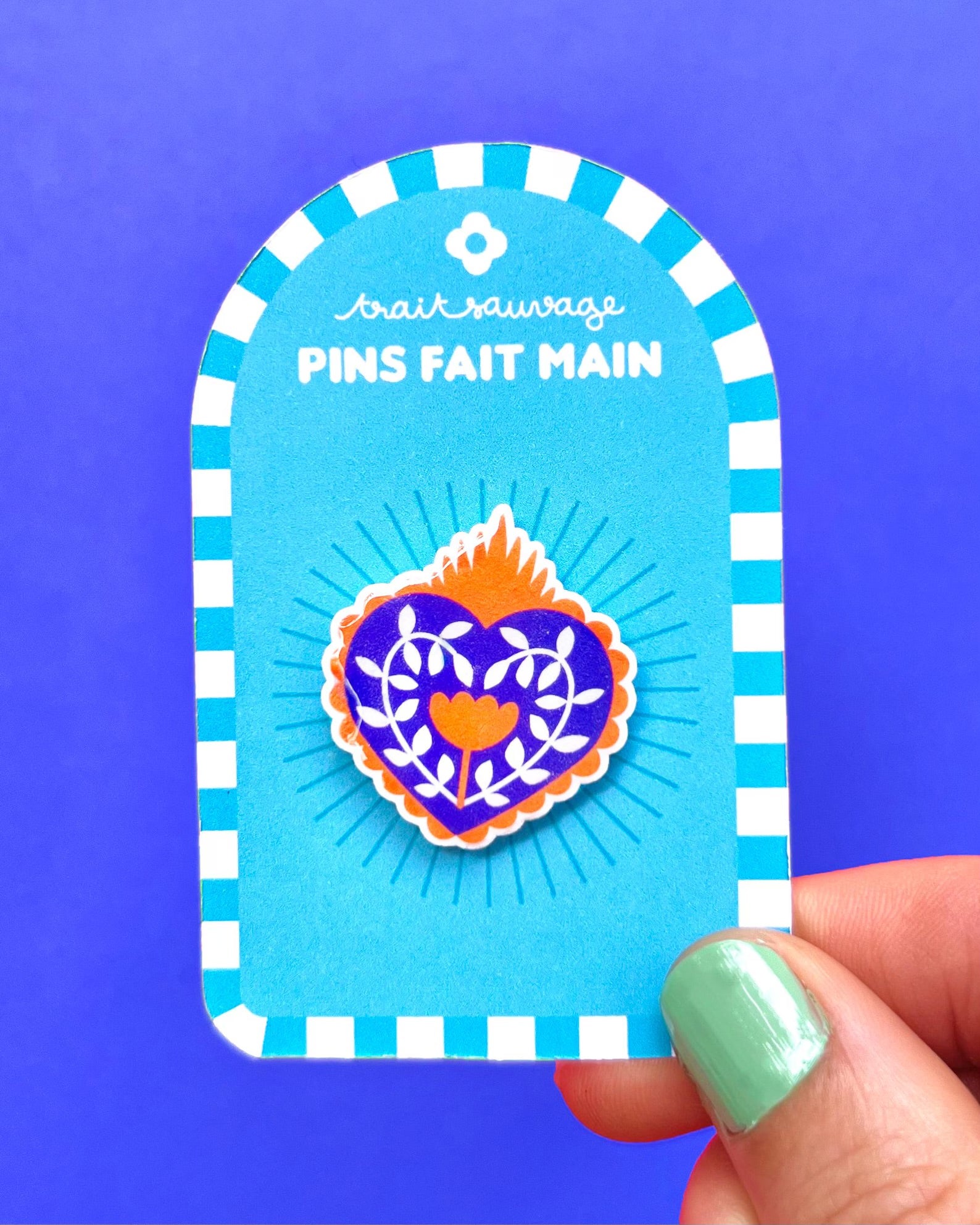 Pin’s coeur mexicain ex-voto bleu orange