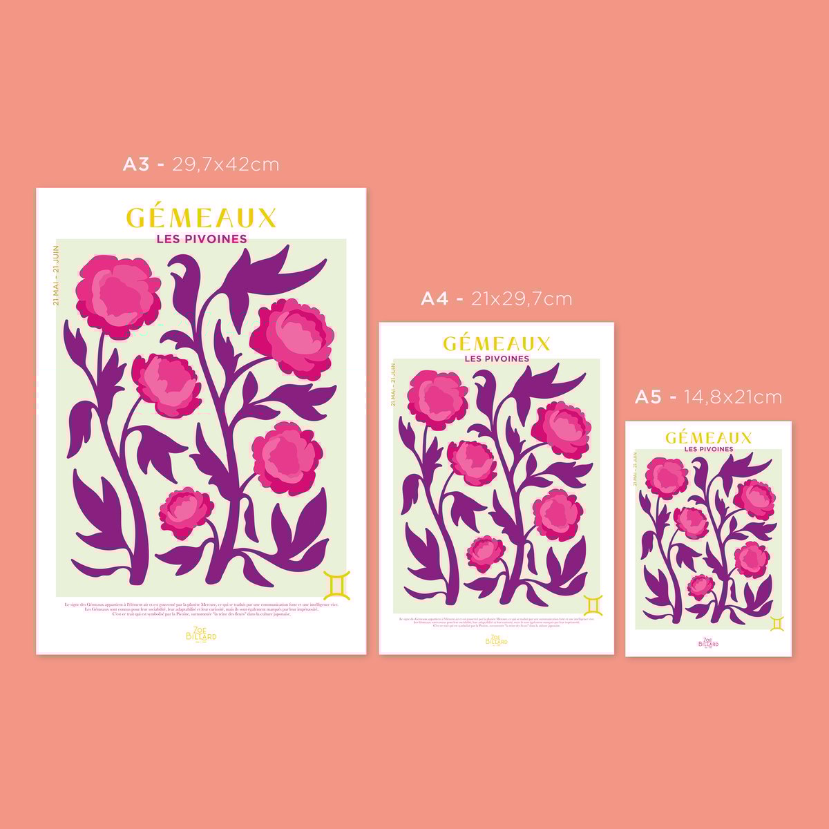 Affiche Gémeaux - Les Pivoines