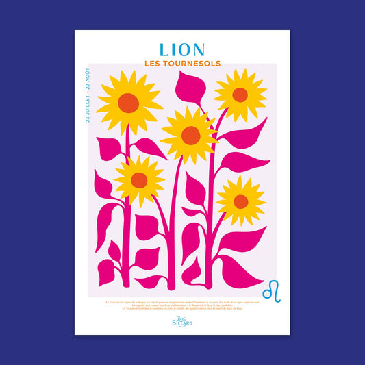 Lion Poster - Sunflowers