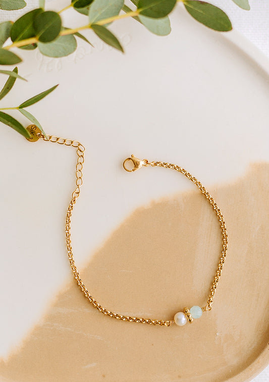 Bracelet Tisha - Perle d'eau douce & Aigue-marine