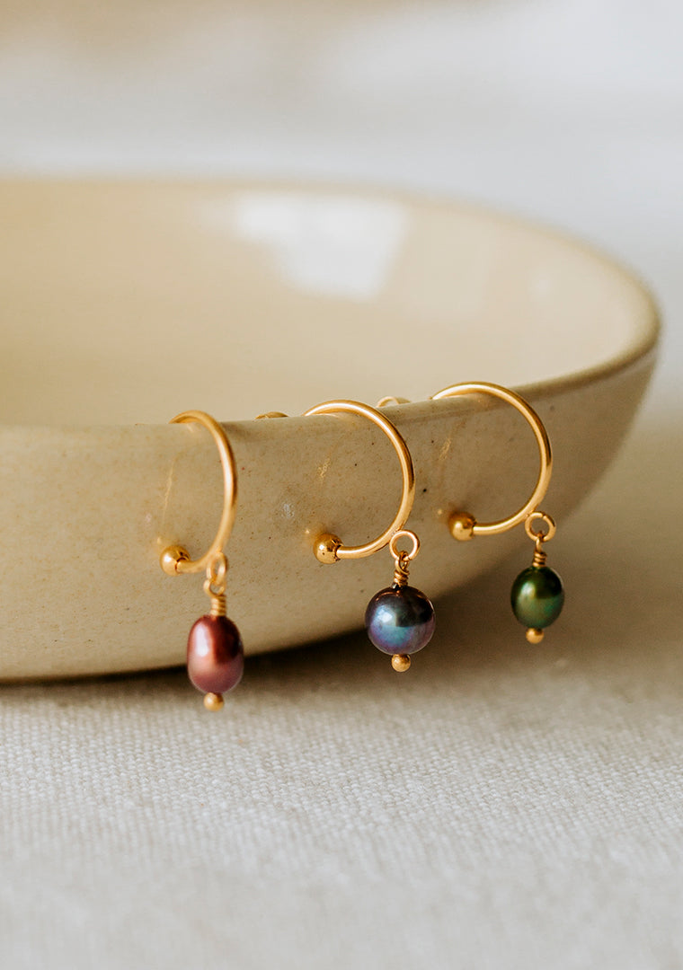 Alba Mini Creoles - Grey Freshwater Pearls (unit)