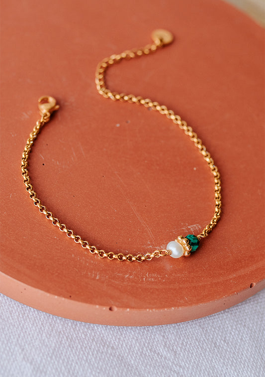 Bracelet Tisha - Perle d'eau douce & Malachite